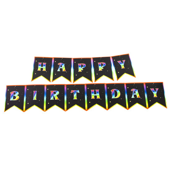 Гирлянда Флажки Happy Birthday Черный (радужные буквы) 200 см
